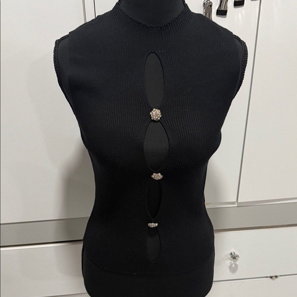 Chic Black Sleeveless Top with Decorative Accents